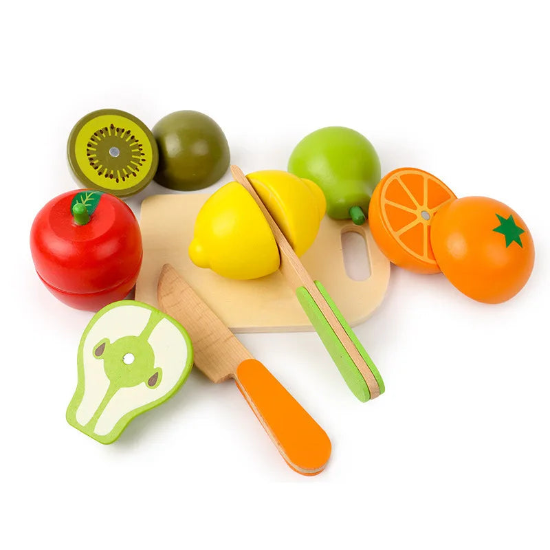 Let your child explore the joy of cooking with our Simulation Kitchen Pretend Toy! This beautifully crafted kitchen play set features vibrant fruits and vegetables that can be "cut" and reassembled, helping children improve their fine motor skills while engaging in creative, hands-on play. Made from high-quality, non-toxic wood and painted with eco-friendly water-based paints, this Montessori toy is safe for your Little Ones and designed to enhance hand-eye coordination and cognitive development.