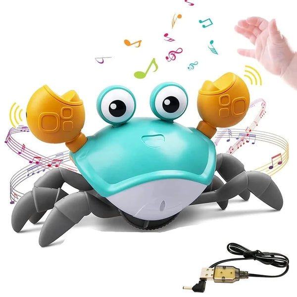 Get your Little One moving and giggling with the Dancing Crab Run Away Toy! Designed to captivate babies and toddlers, this interactive crab toy features LED lights, cheerful music, and an obstacle-avoidance function that keeps it running in unpredictable directions. Watch as your baby crawls and laughs, chasing the lively crab across the floor!