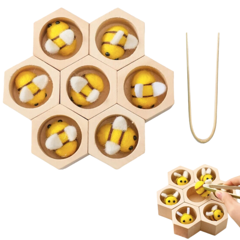 Introduce your Little One to a world of color, coordination, and creativity with our Wooden Beehive Game. Designed as a fun and educational Montessori toy, this interactive set features 7 basswood honeycomb beehives and 7 felt bees, providing endless opportunities for learning through play.