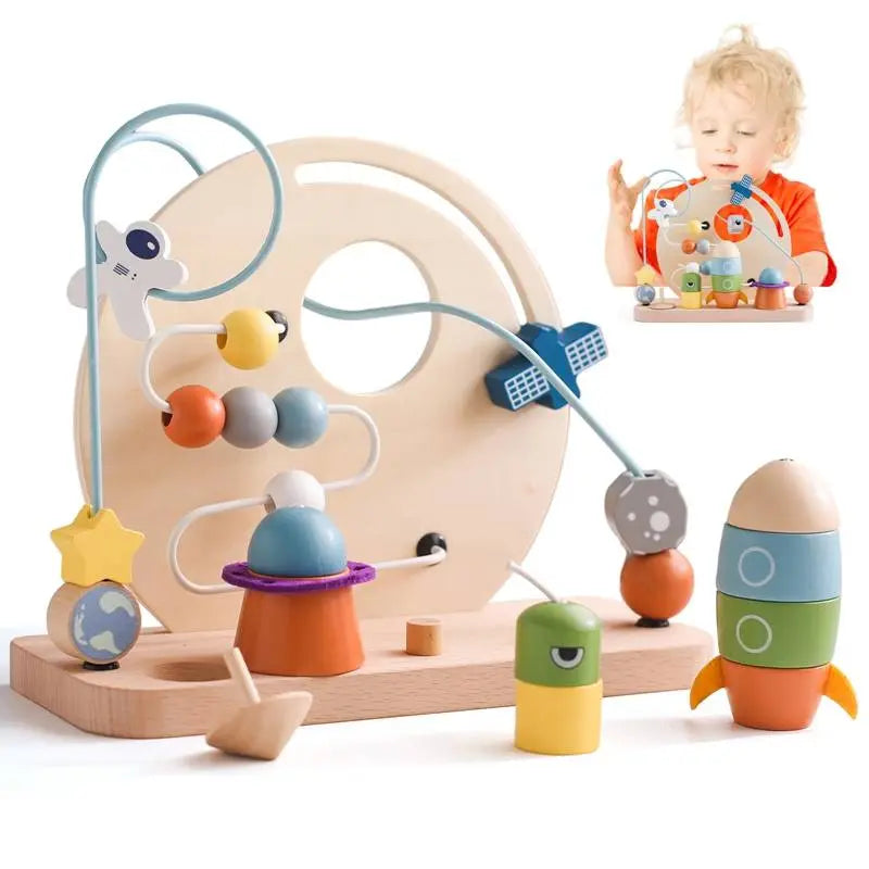 Introduce your Little One to the wonders of learning with our Montessori Wooden Beaded Planet Toy! This beautifully crafted wooden toy is designed to stimulate early learning, enhance hand-eye coordination, and improve finger grip.